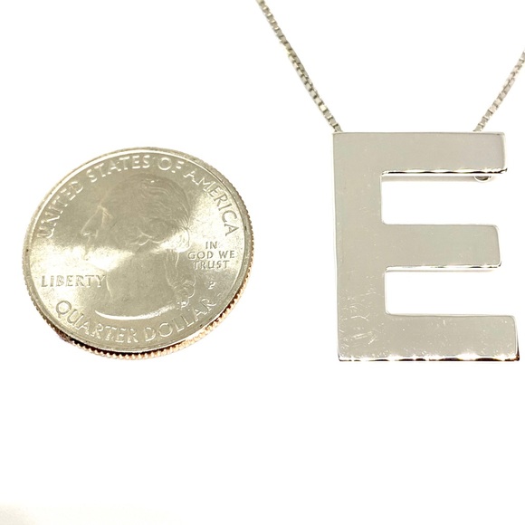Solid Sterling Silver  Letter- E -Initial Necklace - Picture 5 of 9